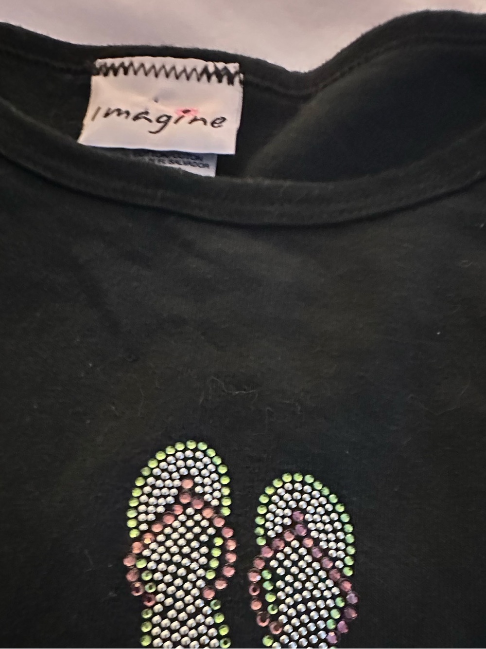 Imagine Black Tee with Rhinestone Flip-Flop Motif